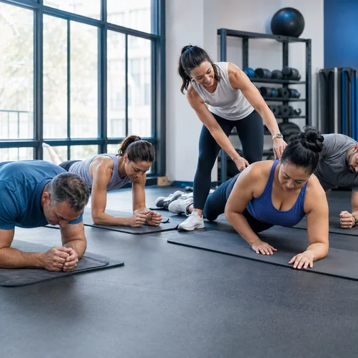 Séance de gainage en petit groupe