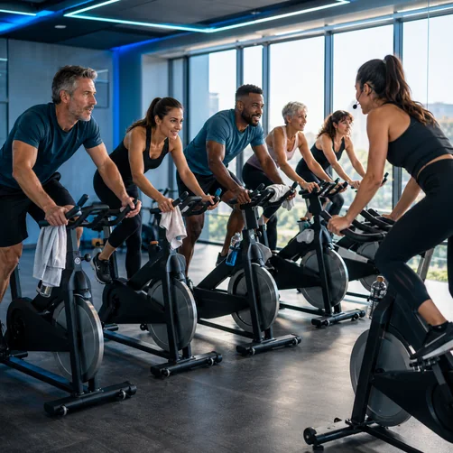Cours de cycling en groupe